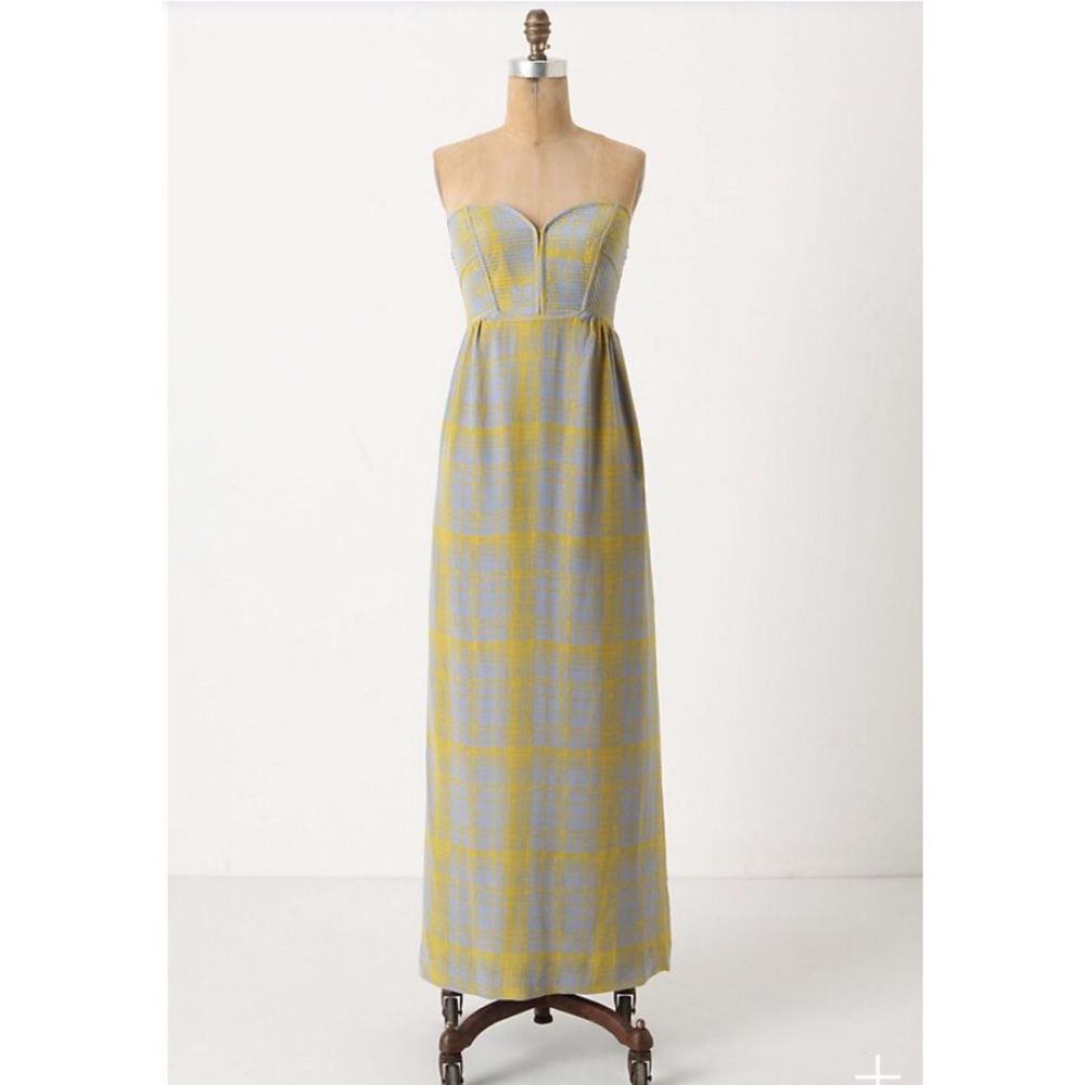 Anthropologie Silk Maxi Dress Blue & Yellow Size 0